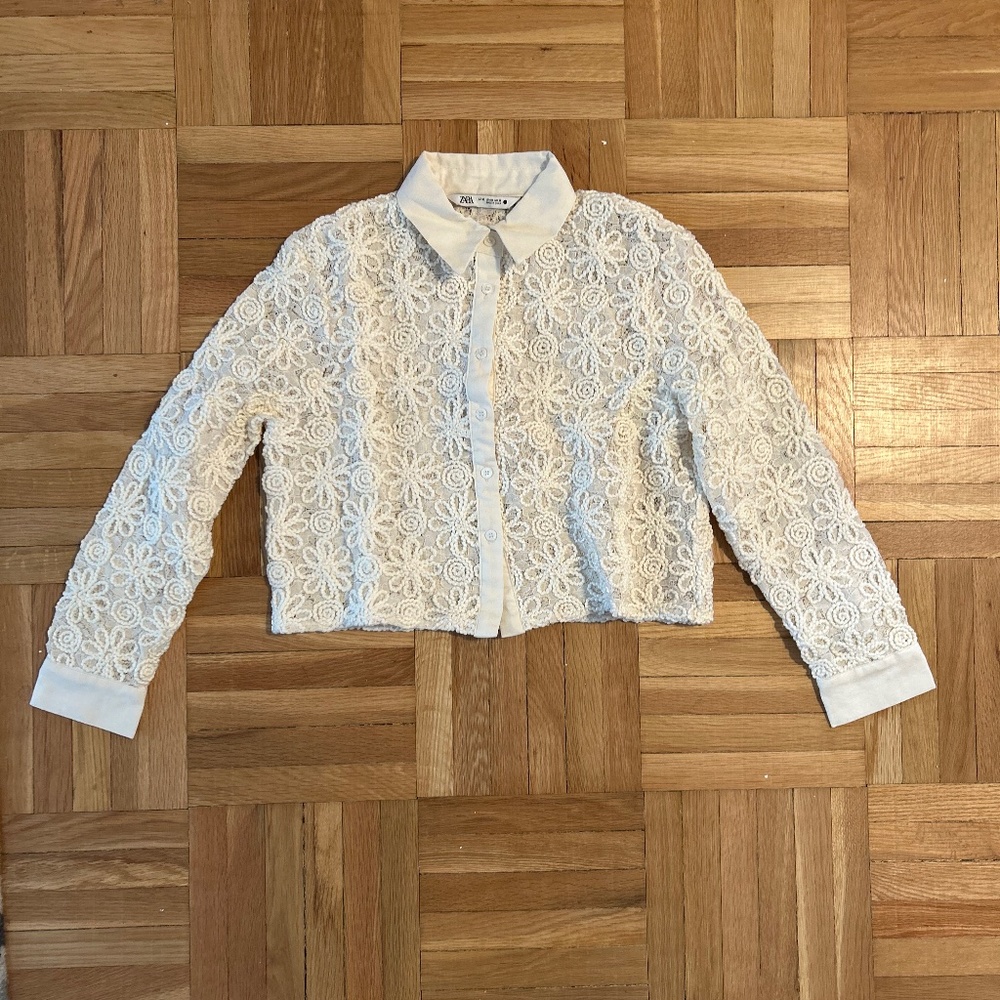 Zara cropped crochet shirt